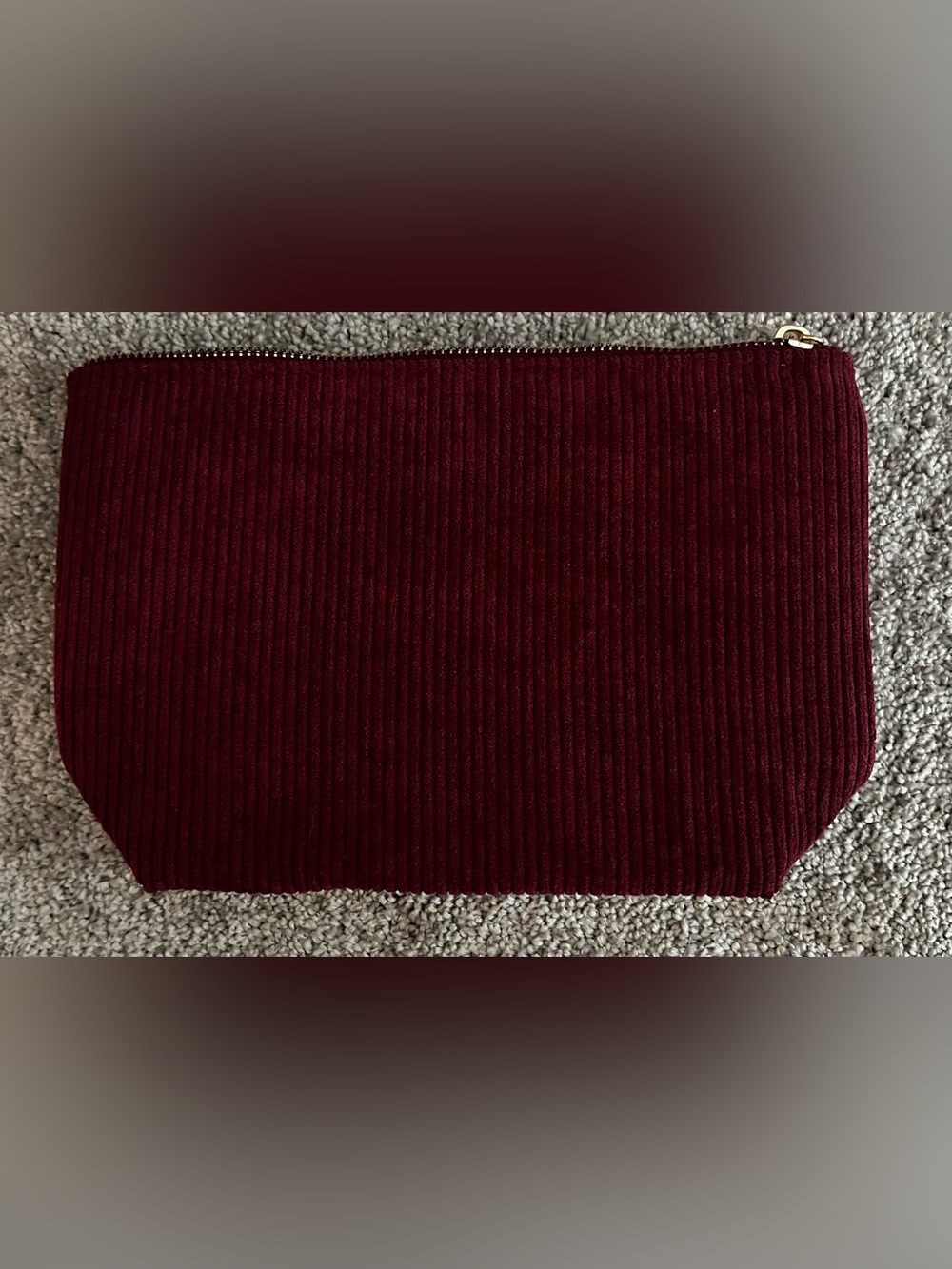 NWOT Corduroy Zipper Cosmetic Pouch in Ruby/Burgundy